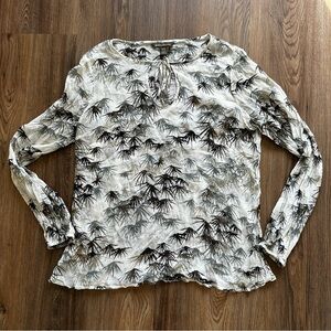 Tommy Bahama Women’s Sheer Silk Peasant Blouse Medium Abstract Tie Front Chiffon